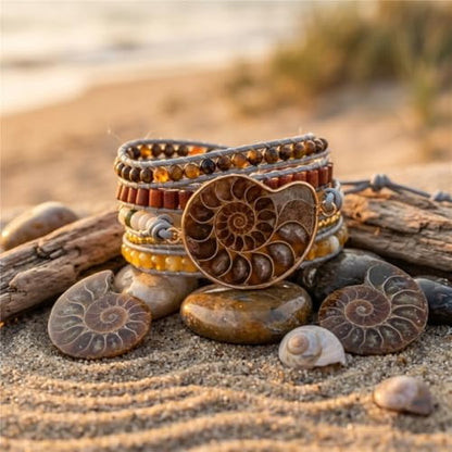 YGLINE Boho Handmade Wrap Leather Tube Crystal Stone Bracelet for Women - color: Fossil-5w