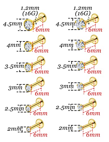 16G Lip Rings Stainless Steel Tragus Helix Conch Piercing Jewelry Snake Bite Piercing Monroe Lip Rings Labret Medusa Cartilage Lobe Earrings Piercing Jewelry CZ 2MM 2.5MM 3MM 3.5MM 4MM 4.5MM - color: 6MM-Gold,2mm/2.5mm/3mm/3.5mm/4mm/4.5mm