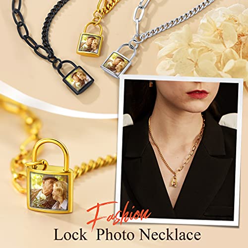 Custom4U Personalized Photo Necklace - Custom Heart/Oval/Round Charm Necklaces with Picture + Chain Adjustable - Stainless Steel/Acrylic Pendant Memorial Jewelry Christmas Gifts for Women - color: G-Gold Color