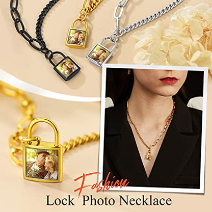 Custom4U Personalized Photo Necklace - Custom Heart/Oval/Round Charm Necklaces with Picture + Chain Adjustable - Stainless Steel/Acrylic Pendant Memorial Jewelry Christmas Gifts for Women - color: G-Gold Color