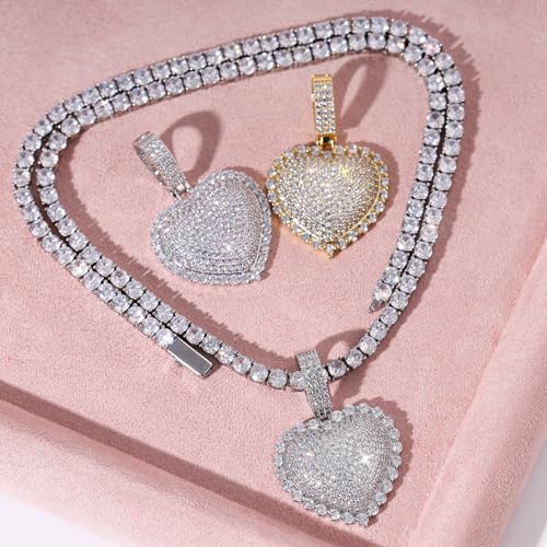 Lulu Mel Silver Heart Necklace 14K Gold Plated Heart Pendant Cubic Zirconia Necklace for Women Men, Iced Out Love Necklace Jewelry Gift Valentine's Day/Mother's Day/Christmas/Anniversary/Birthday Gift - color: Gold, style: 3D Heart