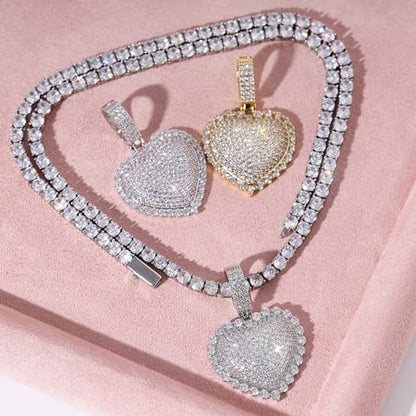 Lulu Mel Silver Heart Necklace 14K Gold Plated Heart Pendant Cubic Zirconia Necklace for Women Men, Iced Out Love Necklace Jewelry Gift Valentine's Day/Mother's Day/Christmas/Anniversary/Birthday Gift - color: Gold, style: 3D Heart