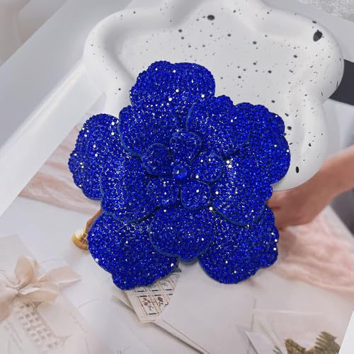 Rhinestone Flower Brooch Pin for Women Men Elegant Sparkly Crystal Camellia Floral Lapel Pins Shawl Dress Suit Clothes Accessories Wedding Party Fashion Jewelry 105mm - color: Blue