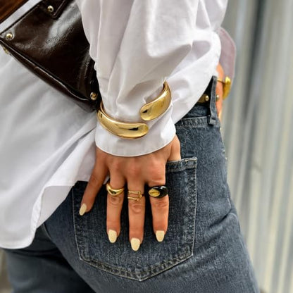 Chunky Gold Bangle Bracelets for Women Trendy 14K Gold Plated Cuff Bracelets Stack, Dainty Gold Bracelet Sets Non Tarnish Fashion Jewelry Gift - style: Gold-3pc-011