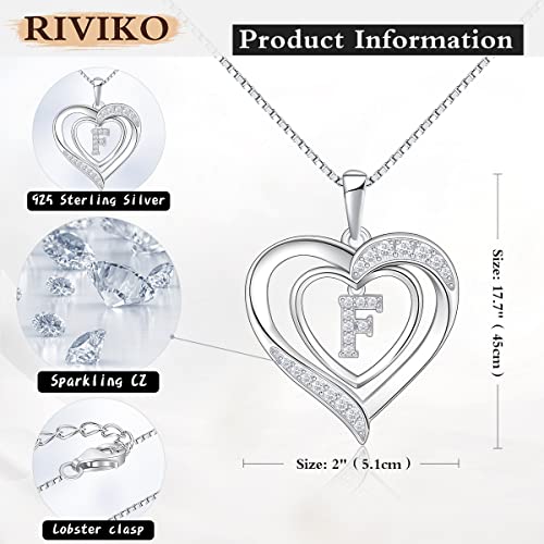 RIVIKO Heart Initial Necklace for Women, 925 Sterling Silver Letter Pendant,Personalized Charm Alphabet Jewelry Valentines Mother's Day Anniversary Christmas Birthday Gifts for Women Her Mom Wife - color: Letter-F