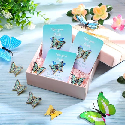 Sayglossy 30 Sets Butterfly Pins on Card Bulk Religious Butterfly Pins Live Your Faith Christian Lapel Brooches with Bible Verse Cards for Women Mother Church Gifts - style: Butterfly