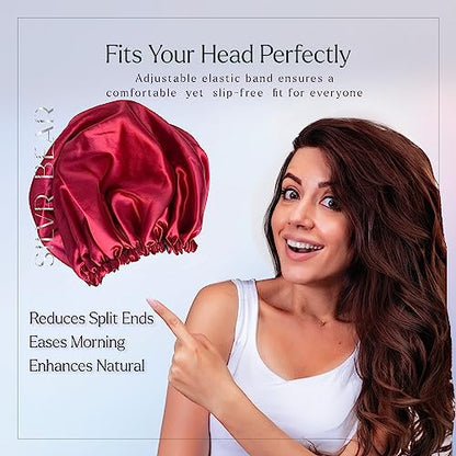 Silvr Bear Satin Sleep Bonnet for Women | Hair Sleep Bonnet| Great for Thick and Curly Hair | Reversible Maroon & Black Color - color: Maroon Satin Bonnet