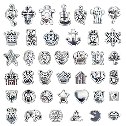 JIALEEY Wholesale Bulk Mix 40 Pcs Tibetan Silver Tone Color Spacer Loose Beads Fit European Charm Bracelet Lot for Jewelry Making Findings DIY