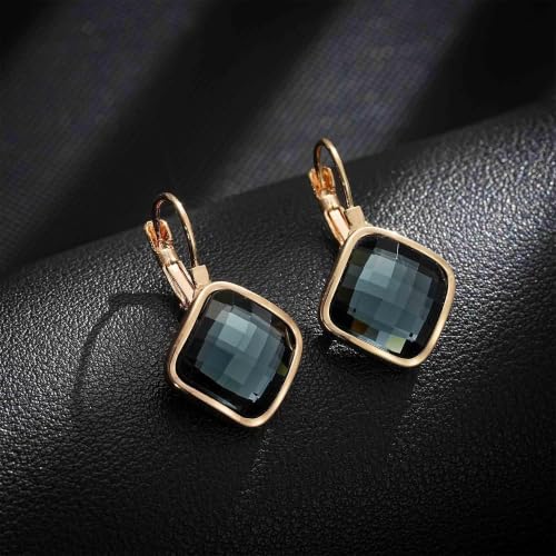 Austrian Crystal Square Leverback Drop Earrings for Women | Classic Square-Cut Crystal,14K Gold-Plated,Leverback for Easy Secure Wear,Gift Box Included,For Day and Evening Events - color: Black