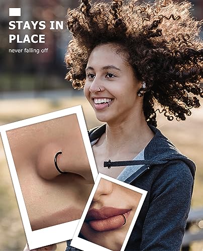 4/5/8 pcs 16G/18G/20G 316L Surgical Steel Hinged Nose Rings Hoops Lip Septum Rings Helix Conch Rook Cartilage Tragus Earrings Piercing Jewelry Black Silver Gold Plated Nose Rings Women Men - color: Black - 18G (6mm-12mm) - 8PCs