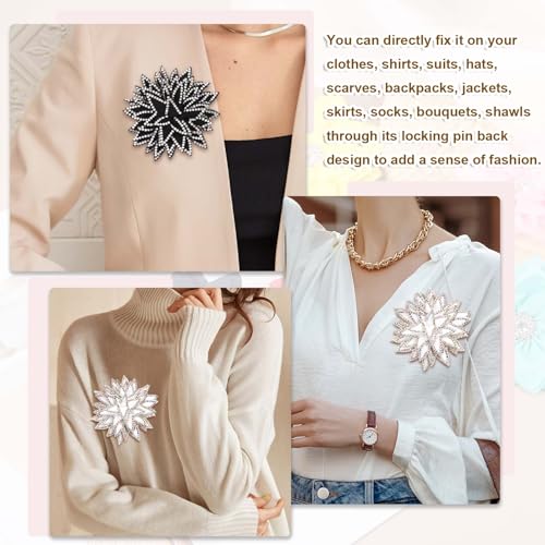 PATIKIL Flower Brooch Pin for Women, Rhinestone Rose Flower Brooch Dainty Fabric Floral Boutonnieres for Women - color: Silver