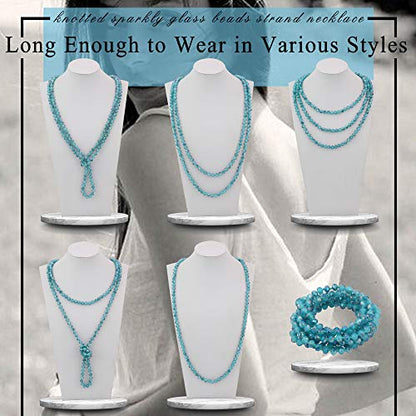 Firstmeet Fashion Beads Rope Knot Long Beaded Necklace Versatile 60" Strand Costume Jewelry for Women - color: Aqua Sky AB