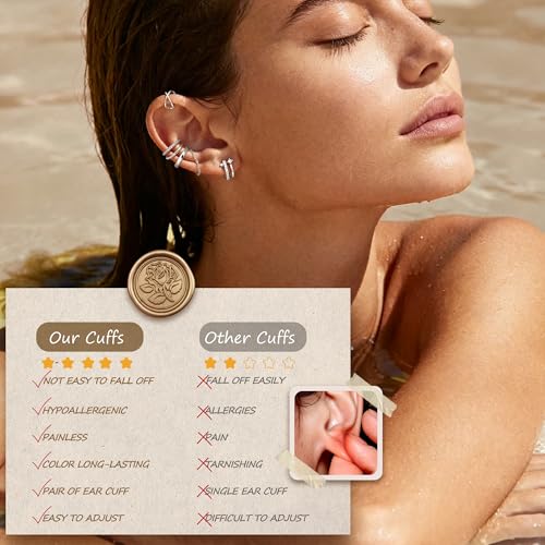 Florideco 4 PCS Ear Cuffs Non Piercing Hypoallergenic 14K Gold Plated Ear Cuff Earrings for Women Trendy CZ Clip On Cartilage Earring Set Dainty Adjustable Fake Piercings Earrings - color: Classic: Silver Plated