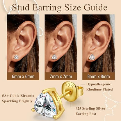 Brilliant Heart-cut/Oval-cut/Trillion-cut/Cushion-cut/Emerald-cut/Marquise-cut Stud, 925 Sterling Silver Cubic Zirconia Stud Earrings for Women Men - style: L-Triangle cut-Yellow