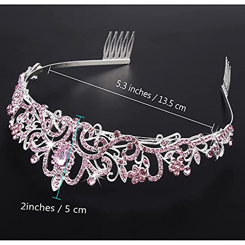 COCIDE Pink Tiara and Crowns for Girls Crystal Headband Princess Rhinestone Crown with Combs Bride Headbands Bridal Wedding Prom Birthday Party Hair Accessories Jewelry for Women and Girls (5 PINK) - color: TD Silver+Pink
