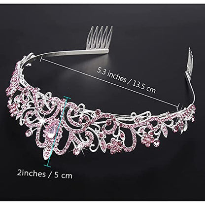 COCIDE Pink Tiara and Crowns for Girls Crystal Headband Princess Rhinestone Crown with Combs Bride Headbands Bridal Wedding Prom Birthday Party Hair Accessories Jewelry for Women and Girls (5 PINK) - color: TD Silver+Pink