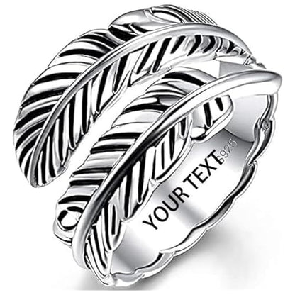 AVECON S925 Sterling Silver Turquoise/Labradorite/Just Breathe/Onyx Rings | Hypoallergenic Adjustable Open Feather Gift Women Men Thumb Spoon Statement Western Band Jewelry for Anniversary - color: Custom-Silver