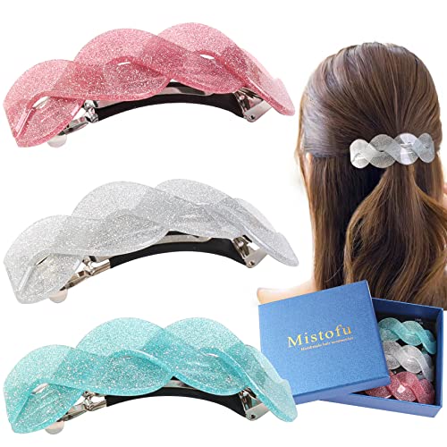 Mistofu Hair Barrettes for Women -Large Hair Barrettes for Thick Hair - Vintage French Barrettes Retro Hair Accessories for Women Daily Wear-3Pcs - color: fine powder1