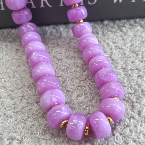 Colorful Chunky Resin Beaded Choker Necklaces for Women | Multicolor Beads, Sturdy Metal Chain, Adjustable, Detachable, Lightweight, Summer Beach Boho, Trendy Statement Jewelry Gift - color: Light Purple