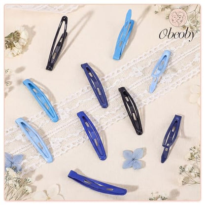 obeoby 40Pcs 2.36In Metal Snap Hair Clips No-slip Barrettes for Women Girls - color: Blue
