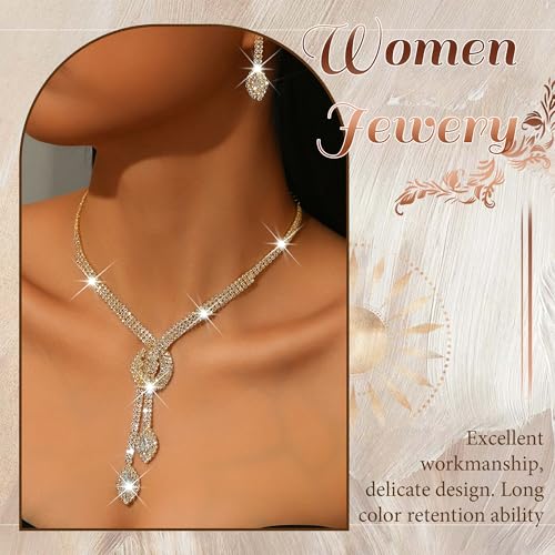 Rhinestone Jewelry Set Crystal Pearl Necklace Bracelet Earrings | Sparkly Necklace Dangle Earrings,Wedding Prom Formal Costume Jewelry Sets for Women - color: Gold4