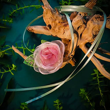 Black Choker Camellia Flower Lace-up Necklace For Women - color: Pink foliage flowers