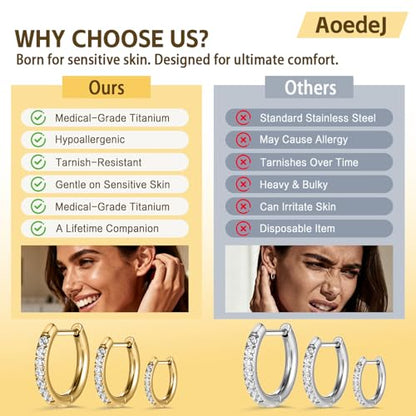 AOEDEJ G23 Titanium Black/Steel Gray/Gold Hoop Earrings 18G Small Huggie Hoop Earrings 8mm/10mm/12mm Cartilage for Sensitive Ears for Multiple Piercing Cartilage Hoop Earring Stack Jewelry - style: D-CZ-Silver-8+10+12