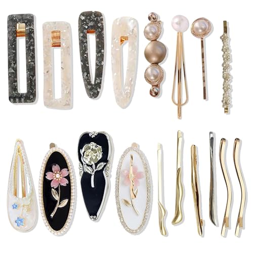 18 PCS Rose Pearl Fashion Hair Clips Set, Cute Acrylic Resin Hair Barrettes Pins, Fancy Hairpin Accessories Headwear Styling Tools, Gifts for Women Teens Decorative Wedding - color: Rose