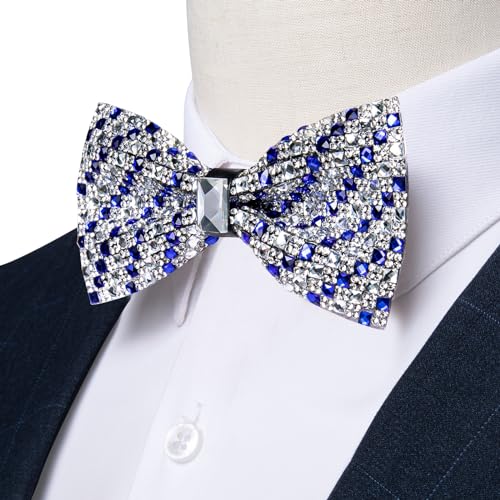 DiBanGu Mens Rhinestone Bow Tie with Ring and Lapel Pin Set | Adjustable Strap,Pre-tied Style,3PCS,Sequin Diamond Bowties，Solid/Mix Color,Shiny Accessory,for Party Prom Banquet Wedding - color: Royal Blue