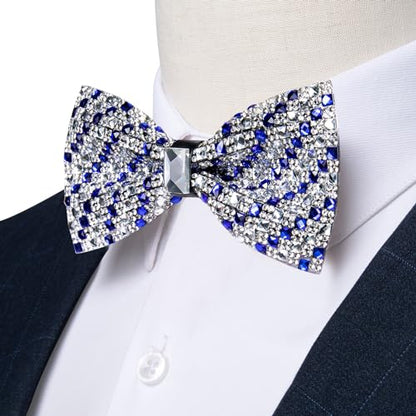 DiBanGu Mens Rhinestone Bow Tie with Ring and Lapel Pin Set | Adjustable Strap,Pre-tied Style,3PCS,Sequin Diamond Bowties，Solid/Mix Color,Shiny Accessory,for Party Prom Banquet Wedding - color: Royal Blue