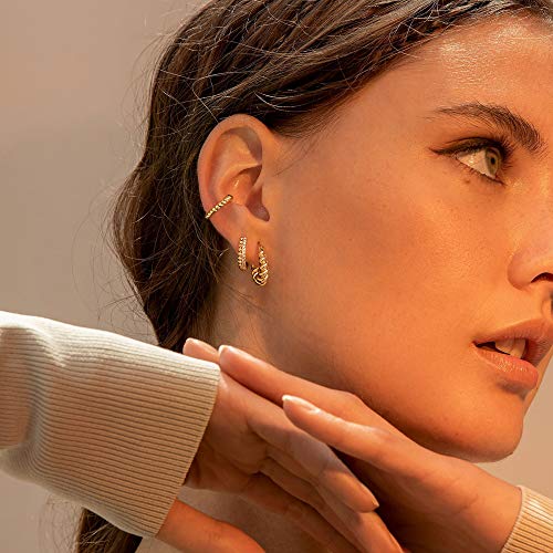 Dainty Gold Ear Cuff Earrings 14K Gold Plated Simple Non Pierced Tiny Ear Cuffs Huggie No Piercing Hoops Ear Cubic Zirconia Cartilage Ear Clip on Wrap Adjustable Fake Earrings