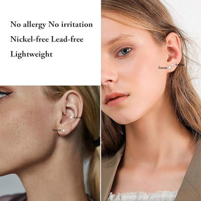 SmileBelle 2 Pairs Pearl Stud Earrings for Women, Flat Back Earring | 20 Gauge Titanium Screw Back Earrings for Nap Sleep, Cartilage Stud Earrings for Girls Helix Piercing Jewelry - size: 4mm+6mm, style: Gold Pearl