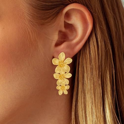 14K Gold Plated Heart Earrings for Women, Heart/Flower/Bow/Pearl Earrings Drop Stud Huggie Hoop Earring Hypoallergenic Earrings Christmas Earrings Festival Party Jewelry Gifts for Women - color: A-Gold Flower