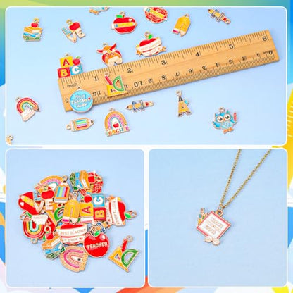 MARFOREVER 40Pcs/20 Pairs Teacher Charms School Charms for Jewelry Making | Assorted Pencil Book Globe Enamel Charms, Student School Pendants, Bracelet Necklace Earrings Making, DIY Craft Accessories - style: Teacher