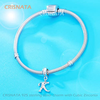 26 Letter Pendant Charms, Polished 925 Sterling Silver Complete Initial A-Z Dangling CZ Stone Alphabet Beads, fits European Bracelet Necklace, Gift for Mother/Father/Daughter/Son/Sister/Aunt - color: Letter K CZ Pendant Charm