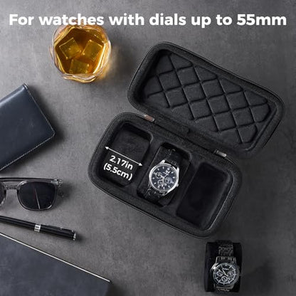 ProCase 3-Slot Travel Watch Case for Men, Hard Shell Storage Box -Black | Travel Watch Box for Watch Bracelet Accessories, Zippered Organizer Bag Fathers Day Gift for Dad - size: 3 Slots