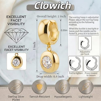 Dangle Flower Gold Earrings for Women, Trendy Statement Hoop Earrings, Gold Floral Drop Earrings Jewelry for Gifts - color: Circular 14K gold CZ