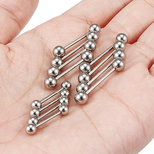 16G 14G Surgical Steel Shiny Ball Nipple Tongue Shield Ring Barbell Body Piercing Jewelry Retainer 12-16mm 12PCS - style: 12PCS - 16G Silver