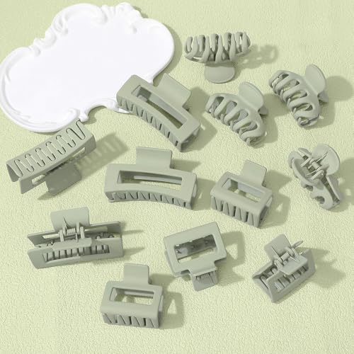 Small Medium Claw Clips for Women, 3 Styles Hair Clips for Thick and Thin Hair, Non-slip Strong Hold, 12 Pcs (Green) - color: Green