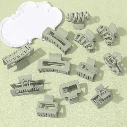Small Medium Claw Clips for Women, 3 Styles Hair Clips for Thick and Thin Hair, Non-slip Strong Hold, 12 Pcs (Green) - color: Green
