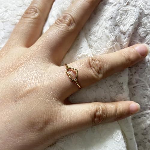 Love Plain Stacking Band Statement Wedding Promise Ring For Women | Stainless Steel, Cute Hollow Heart Design,Waterproof,Tarnish Resistant,Gift For Mother’s Day, Valentine’s Day, Christmas - color: Silver