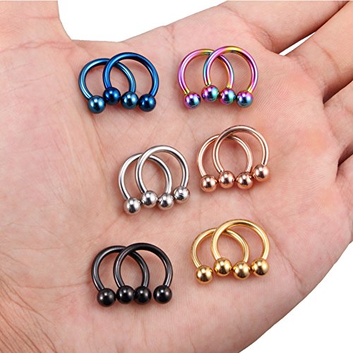 SCERRING 12PCS 10-14mm Stainless Steel Nose Horseshoe Hoop Rings Eyebrow Lip Ear Tragus Septum Piercing Hanger Retainer 16G 14G 12G - style: 12G - Inner Dia. 12mm