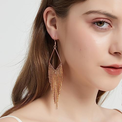 SELOVO Dangling Metal Chain Tassel Dangle Earrings Silver/Gold Color - style: style 2