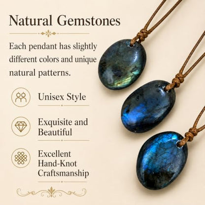 Labradorite Pendant Necklace, Natural Gemstone Jewelry | Natural labradorite, adjustable waxed cord, unisex style, daily wear