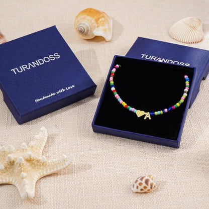 Turandoss Colorful Beaded Initial Necklaces, Birthday Gifts for Teen Girls | 14K Gold Plated, Heart Letter A-Z Pendant, Dainty Summer Jewelry, Personalized Jewelry Gifts - color: O