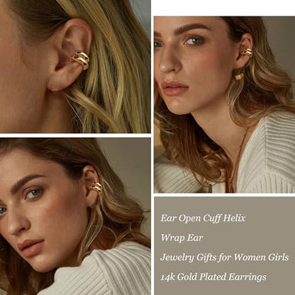 Ear Cuff Earrings for Women Chunky Ear Cuffs Non Piercing | Clip on cartilage earrings helix fake earrings jewelry trendy stuff christmas gift stocking stuffers - color: B