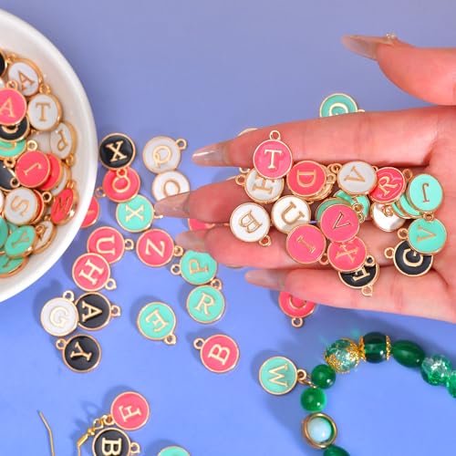 stino 200Pcs A-Z Metal Letter Charms for Jewelry Making, Capital Alphabet Initial Charms - color: 104Pcs Gold Enamel Disc