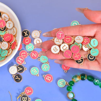 stino 200Pcs A-Z Metal Letter Charms for Jewelry Making, Capital Alphabet Initial Charms - color: 104Pcs Gold Enamel Disc