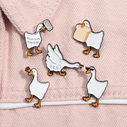 Cartoon Animal Enamel Brooch Set Cute Butterfly Duck Cat Lapel Pins for Backpacks Jacket Decoration Gifts for Friends - style: Goose