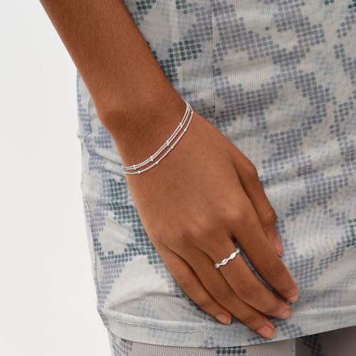MEVECCO Dainty Chain Bracelets for Women, Layered and Charm Styles | 14K Gold Plated Brass, Select Cubic Zirconia Accents, Single and Multi-Row Structures for Refined Everyday Wristwear - style: 3 Layer Satellite Chain Sliver